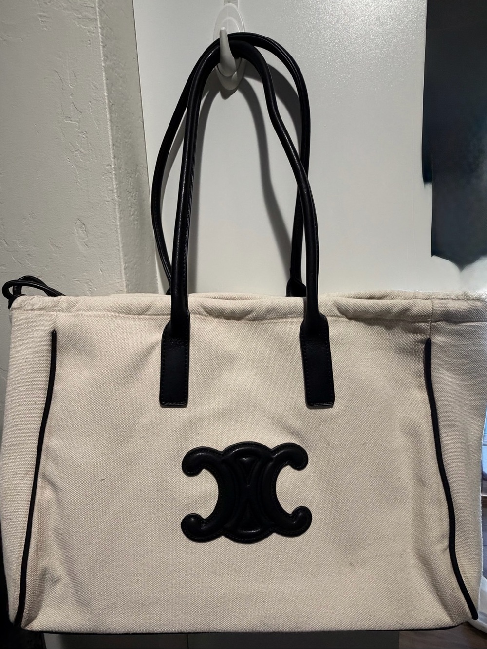 Canvas Tote Bag with Black Trim and Logo Accent